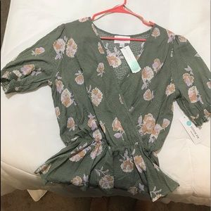 Green Floral peplum top